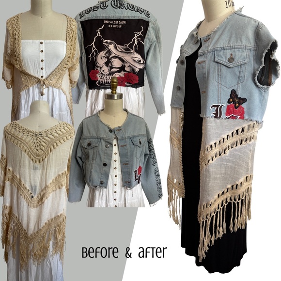 Customized Rockstar Denim Vest Jacket with Crochet and Braided Detail w/ Patches - Picture 12 of 12